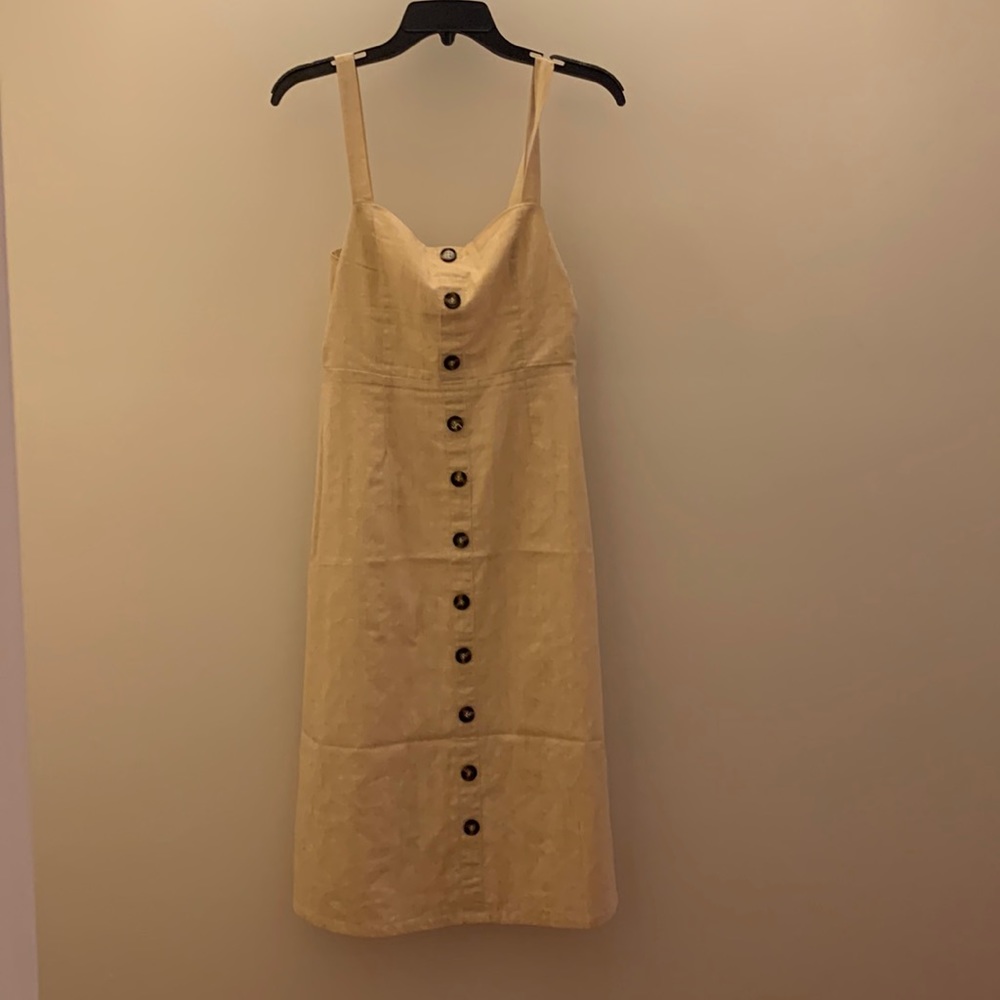 Wild Honey Button Front Sundress Women’s‎ Small Beige Linen Blend